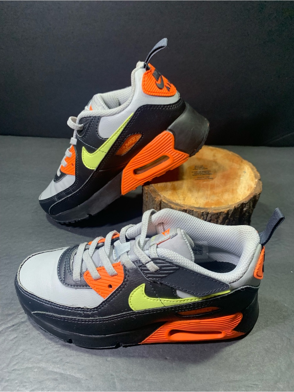 Nike Air Max 90 Youth “Easy On “ Black Gray Orange Sneakers Shoe Size-1.5Y